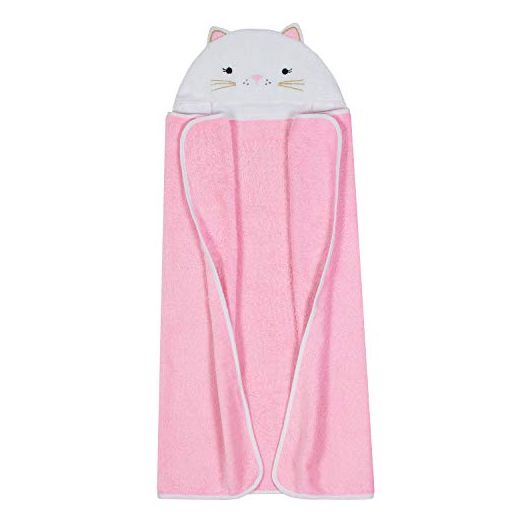Just Born Boys and Girls Newborn Infant Baby Toddler Hooded Bath Towel, Pink Kitty, One Size