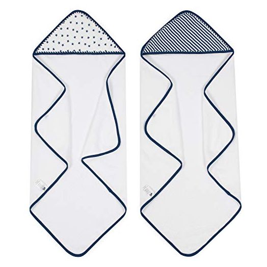 Just Born Boys and Girls Newborn Infant Baby Toddler 2-Piece Hooded Bath Towel, Navy/White, One Size