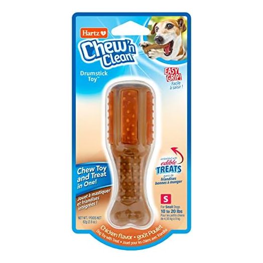 Hartz Chew ‘n Clean Chew Toy and Treat in One Chicken Flavored Drumstick Dog Toy, Small