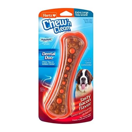 Chew 'n Clean Dental Duo Bacon Flavored Dental Dog Treat & Chew, Color Varies, Extra Large