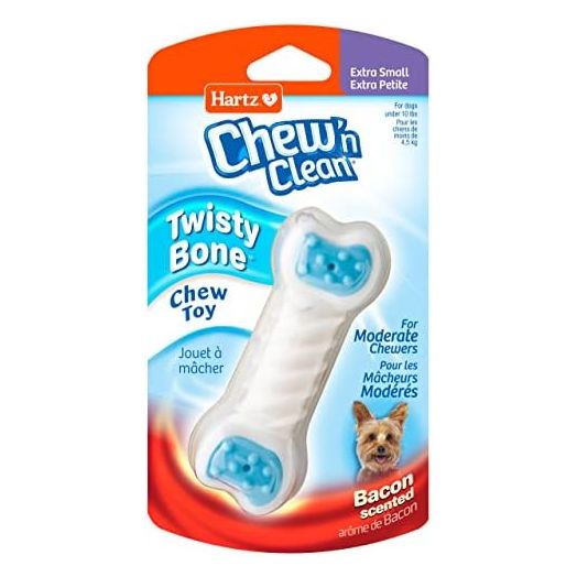 Hartz Chew ‘n Clean Twisty Bone Dog Chew Toy, Bacon Scented for Moderate Chewers, Extra Small