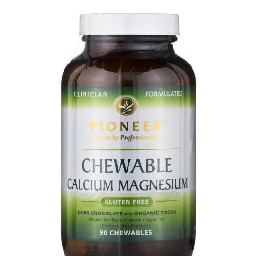 Pioneer Chewable Calcium Magnesium Dark Chocolate with Organic Cocoa - 90 Vegetarian Chewables