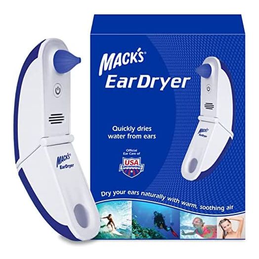 Mack's Ear Dryer - Soothing Electronic Warm Air Ear Dryer for Swimming, Showering, Water Sports, Surfing, Scuba and Hearing Aid Use