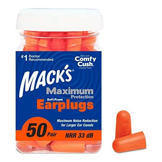 Mack’s Maximum Protection Soft Foam Earplugs – 50 Pair, 33 dB Highest NRR – Comfortable Ear Plugs for Sleeping, Snoring, Loud Concerts, Motorcycles and Power Tools