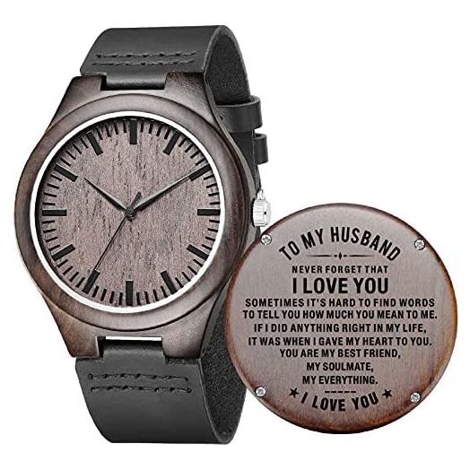 Engraved Wood Watches Mens Gifts – Thanksgiving Christmas Fathers Day Valentines Gifts for Husband Dad Son Boyfriend Groomsmen
