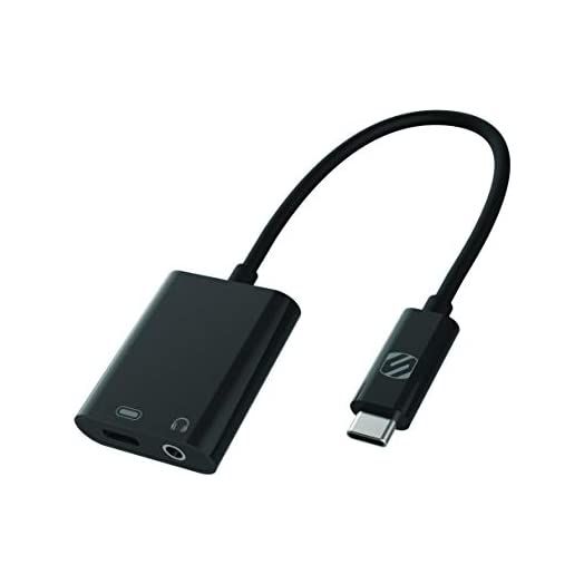 SCOSCHE CAAP StrikeLine USB Type-C Headphone Adapter with Female 3.5mm Aux Input and USB-C Charging Port for Mobile and Music Devices, Black