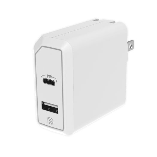 SCOSCHE HPDA2C8WT-SP Powervolt™ 30W USB Type-C + USB Type-A Wall Charger compatible with all Power Delivery 3.0, 2.0 and standard USB-C or USB-A Devices in White