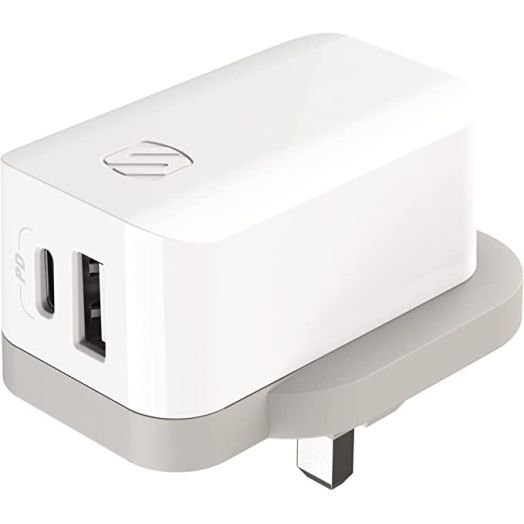 Scosche HPDCA32UK PowerVolt 32W Certified USB Type-C + USB Type-A UK Quick Wall Charger Power Delivery 3.0 for All USB-C and USB-A Devices in White