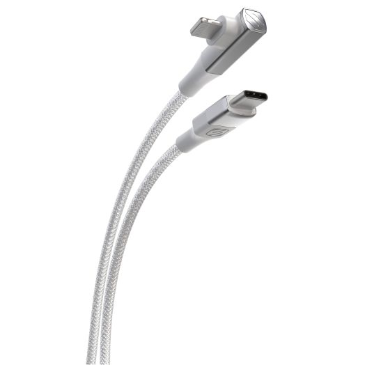 Scosche Ci4BRA4WT-SP Strikeline RA Premium USB-C to Right-Angle MFi Certified Charge & Sync Braided Cable 4-ft. White/Silver
