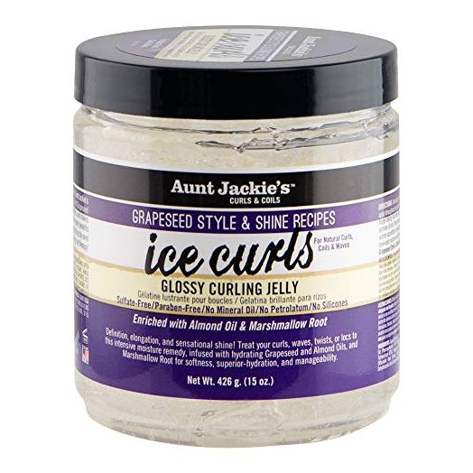 Aunt Jackie's Grapeseed Style and Shine Recipes Ice Curls Glossy Curling Jelly, Hydrates, Softens, Makes Waves, Curls and Coils Easier to Style, 15 oz