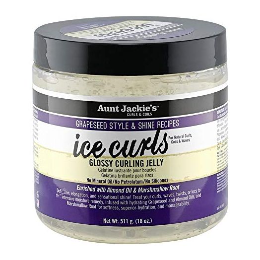 Aunt Jackie's Grapeseed Style and Shine Recipes Ice Curls Glossy Curling Jelly, Hydrates, Softens, Makes Waves, Curls and Coils Easier to Style, 18 oz