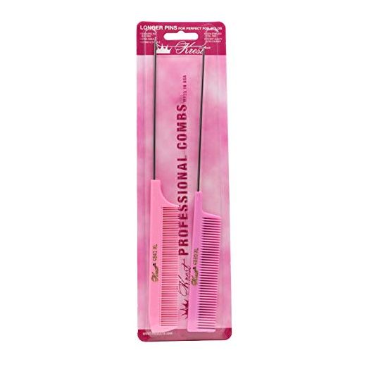 Krest Pintail Combs Weaving Foiling Fine Tooth Rattail Hair Cutting Comb Colors 2 Pc. (Pink)