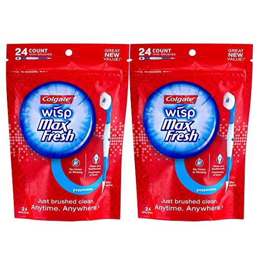 Colgate Max Fresh Wisp Disposable Mini Toothbrush, Peppermint, 24 Count (2 Pack)