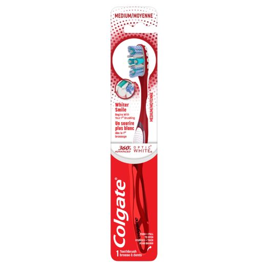 Colgate 360° Advanced Optic White Toothbrush, Medium, 1 Ct
