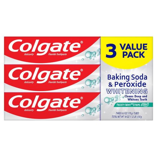 Colgate Baking Soda and Peroxide Whitening Toothpaste, Frosty Mint Stripe, 6 Oz (3 Pack)