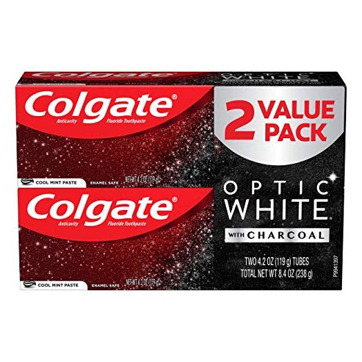Colgate Optic White with Charcoal Teeth Whitening Toothpaste, Cool Mint, 4.2 Ounce (Pack of 2)