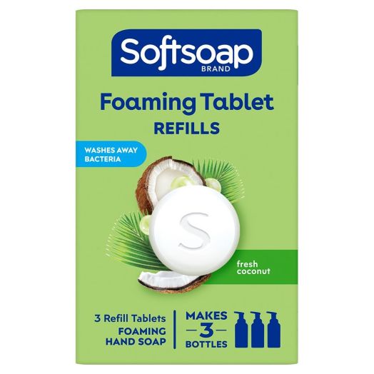 Softsoap Foaming Hand Soap Tablets Refill, Biodegradable Formula, Fresh Coconut - 3 Tabs (8 Fluid Ounces Each)