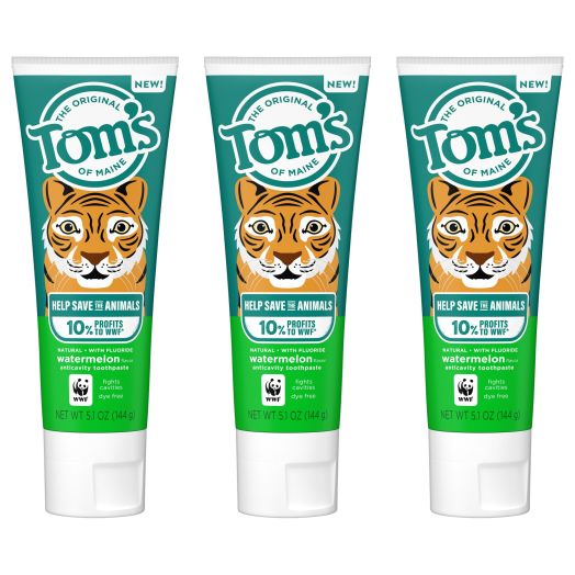 Tom's of Maine Children's Natural Anticavity Fluoride Toothpaste, Save the Animals, Watermelon, 5.1 Oz (3 Pack)