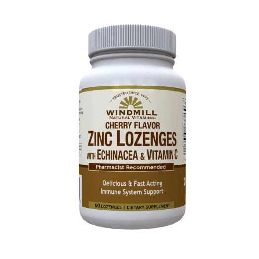 Windmill Zinc Lozenges with Echinacea & Vitamin C - Cherry Flavor, 60 Lozenges, 60 servings