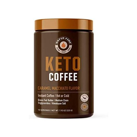 Rapidfire Ketogenic Fair Trade Instant Keto Coffee Mix, Supports Energy, Metabolism, and Weight Loss, Grass Fed Butter, MCTs & Himalayan Salt, 15 servings, Caramel Macchiato Flavor, 7.93 Ounce
