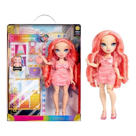 Rainbow High Pinkly - Pink Fashion Doll in Fashionable Outfit, with Glasses & 10+ Colorful Play Accessories. Gift for Kids 4-12 Years and Collectors