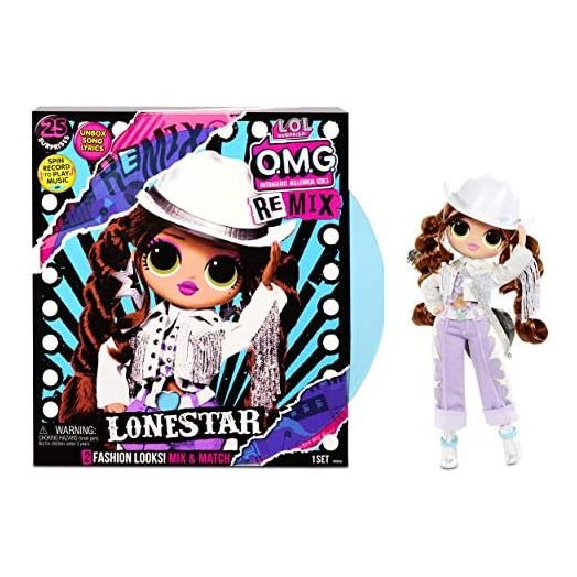 LOL Surprise OMG Remix Lonestar Fashion Doll, Plays Music with Extra Outfit, 25 Surprises Including Shoes, Hair Brush, Doll Stand, Magazine, and Record Player Package - for Girls Ages 4+