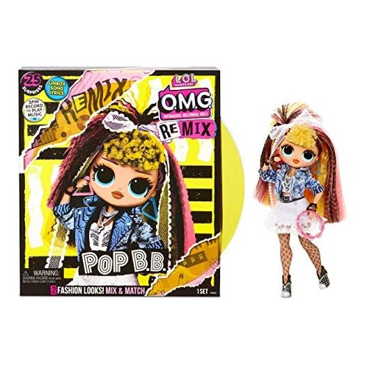 LOL Surprise OMG Remix Pop B.B. Fashion Doll, Plays Music, with Extra Outfit and 25 Surprises Including Shoes, Hair Brush, Doll Stand, Magazine, and Record Player Package - for Girls Ages 4+