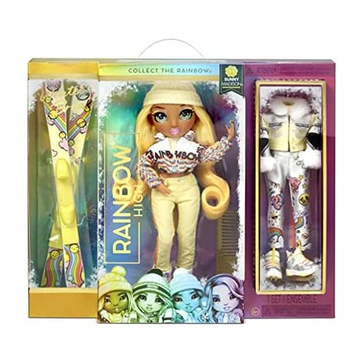 Rainbow High Winter Break Sunny Madison – Yellow Fashion Doll and Playset with 2 Designer Outfits, Pair of Skis & Accessories