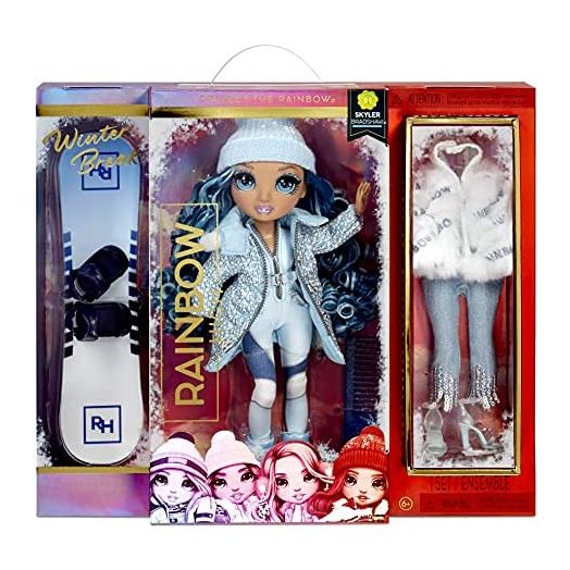 Rainbow High Winter Break Skyler Bradshaw – Blue Fashion Doll and Playset with 2 Designer Outfits, Snowboard Accessories
