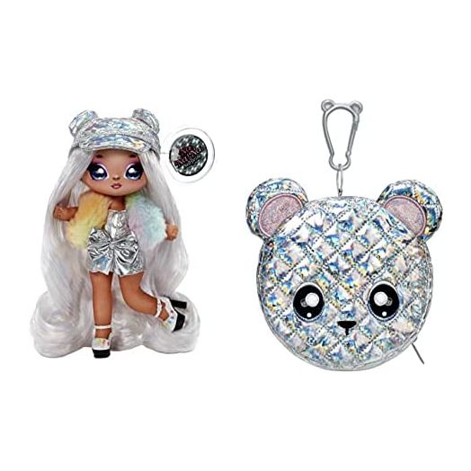 Na Na Na Surprise Glam Series Ari Prism Fashion Doll & Metallic Teddy Bear Purse, Cute Hat, Prismatic Silver Dress Outfit & Accessories, 2-in-1 Gift for Kids, Toy for Girls & Boys Ages 5 6 7 8+ Years