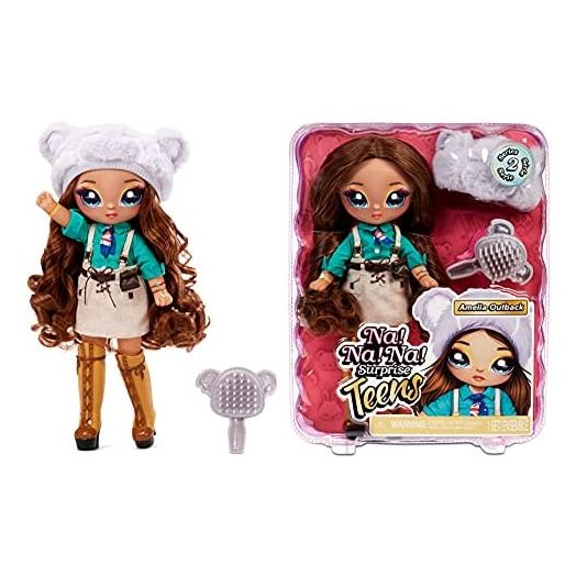 Na Na Na Surprise Teens 11" Fashion Doll Amelia Outback, Soft, Poseable, Brown Hair, Adorable Animal-Inspired Koala Hat Outfit & Accessories, Gift for Kids, Toy for Girls & Boys Ages 5 6 7 8+ Years