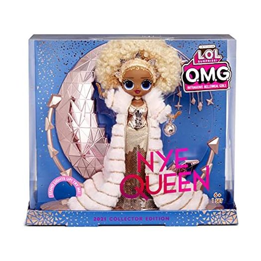 LOL Surprise Holiday OMG 2021 Collector NYE Queen Fashion Doll with Gold Fashions, Accessories, New Year's Celebration Outfit, Light Up Stand– Gift for Kids & Collectors, Toys for Girls Ages 4 5 6 7+