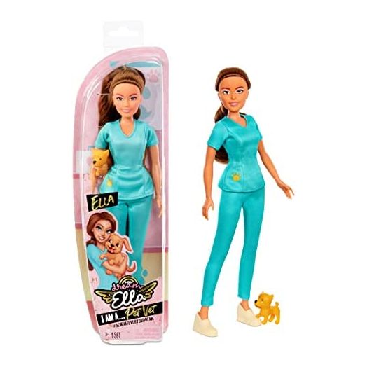 MGA's Dream Ella I AM A DreamElla Pet Vet Fashion Doll, Includes Scrubs Uniform, Puppy Dog, Brown Hair, Career Play Pretend Gift for Kids, Toys for Girls & Boys Ages 3 4 5+ Years