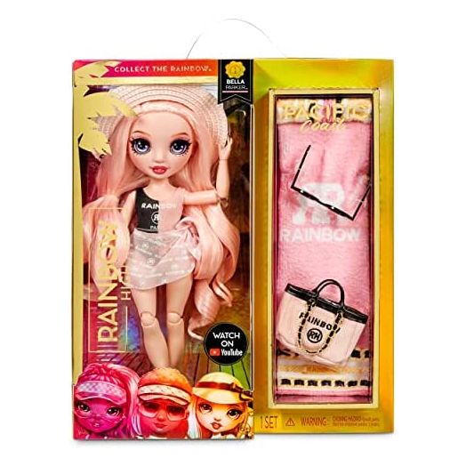 Rainbow High Pacific Coast Bella Parker- Pink Fashion Doll with 2 Designer Outfits, Pool Accessories Playset, Interchangeable Legs, Toys for Kids, Great Gift for Ages 6-12+ Years