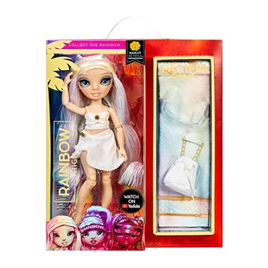Rainbow High Pacific Coast Margot De Perla- Opal (Iridescent White) Fashion Doll with 2 Designer Outfits, Pool Accessories Playset, Interchangeable Legs, Toys for Kids