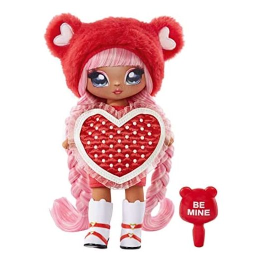 MGA Entertainment Na Na Na Surprise Valentina Moore - Red Teddy Bear-Inspired 7.5" Fashion Doll with Pink Hair, Heart-Shaped Dress and Brush