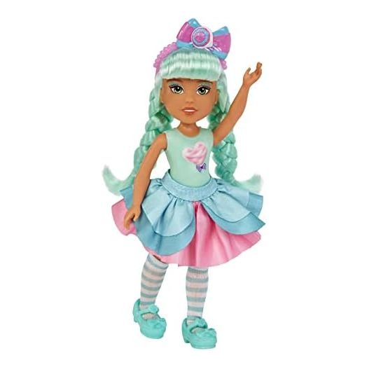 MGA Entertainment Dream Bella Little Candy Princess DreamBella, Cotton Candy Scented 5.5" Doll with Scratch 'N Sniff Tag, Long Teal Hair, Cotton Candy Headband, Fashion Accessories, Gift for 3-8 Years