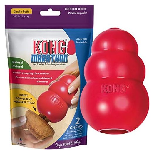 KONG - Classic Durable Dog Toy and Marathon Chew Treat Combo (2 Pieces) - Chicken, Small
