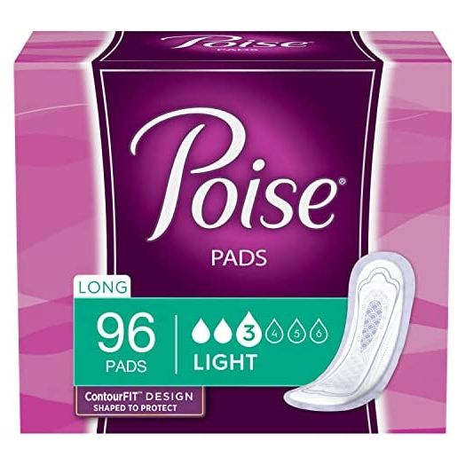 Poise Incontinence Pads for Women, Light Absorbency, Long Length, 96 Count (4 Packs of 24) (Packaging May Vary)