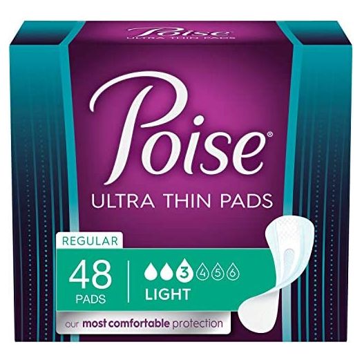Poise Ultra Thin Incontinence Pads for Women, Light Absorbency, Regular Length, 48 Count (Packaging May Vary)