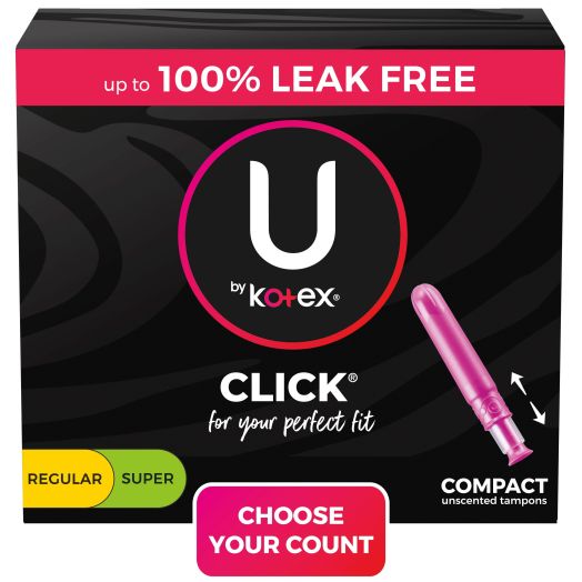Kimberly Clark U by Kotex Click Compact Multipack Tampons, Regular/Super, Unscented, 45 Count