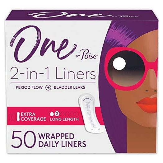 One by Poise Panty Liners (2-in-1 Period & Bladder Leakage Daily Liner), Long, Extra Coverage, 50 Count