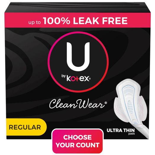 Kimberly Clark U by Kotex CleanWear Ultra Thin Feminine Pads with Wings, Regular, 46 Count