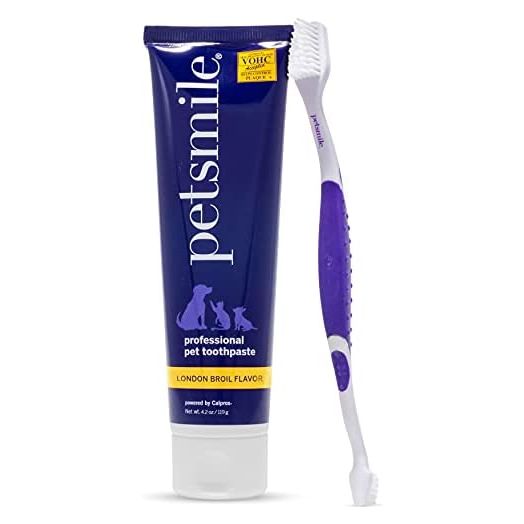 Petsmile Professional Dog Teeth Brushing Kit | VOHC Approved Plaque and Tartar Control Pet Toothpaste & Toothbrush | Human-Grade Ingredients Improve Dental Health (London Broil, 4.2 Oz)