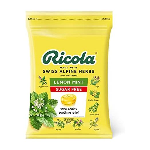 Ricola Sugar Free Lemon Mint Herbal Cough Suppressant Throat Drops, 105ct Bag