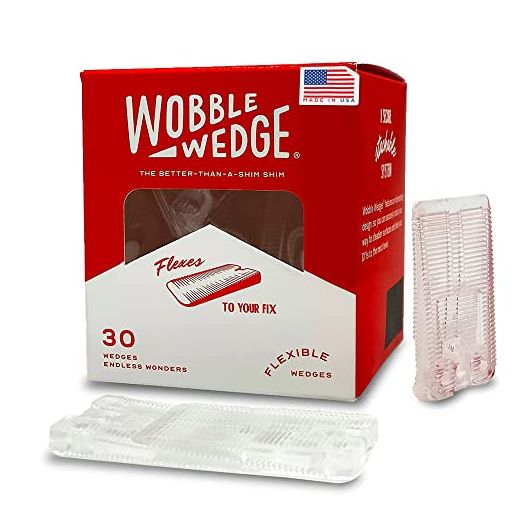 The Original Wobble Wedges Flexible Plastic Shims, 30 Pack - MADE IN USA - Multi-Purpose Shim Wedges for Home Improvement & Work - Plastic Wedge, Table Shims, Toilet Shims & Furniture Levelers - Clear