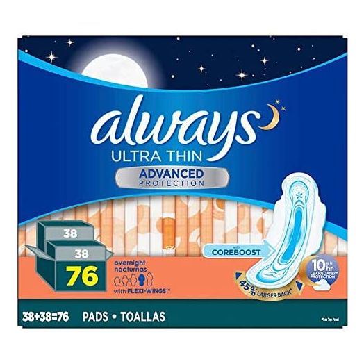Always Ultra Panty Liners Thin Advanced with Flexi Wings with Coreboost 10 Hours Leak Protection Larger Back 76 Count