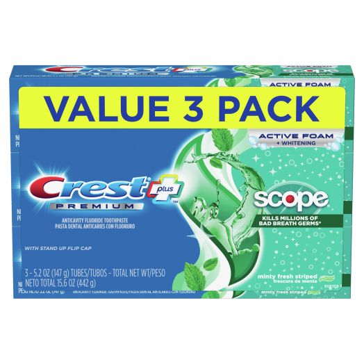 Crest Plus Scope Toothpaste, Minty Fresh Flavor 5.2 oz (3 Pack)