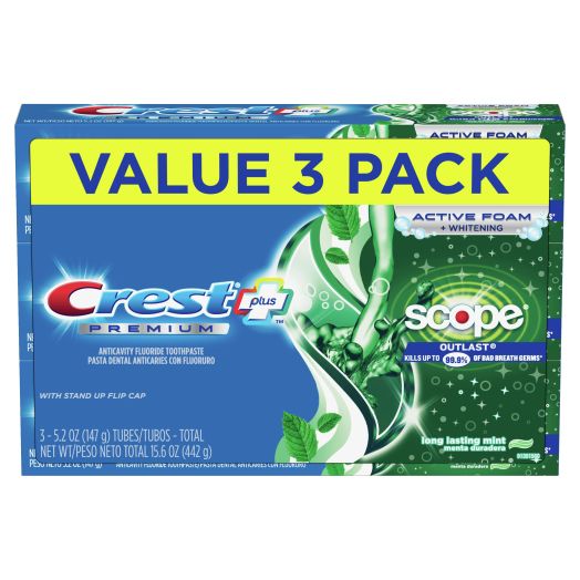 Crest Plus Scope Outlast Toothpaste, Mint, 5.2 oz (3 Pack)