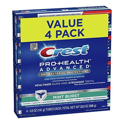 Crest Pro-Health Advanced Antibacterial Protection Toothpaste, Mint Burst, 5oz (Pack of 4)